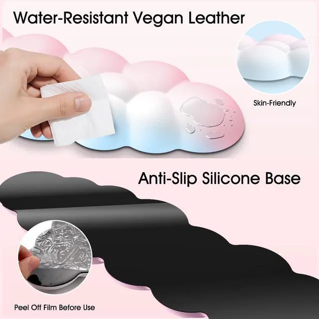 Alt view image 12 of 14 - Cloud Wrist Rest for Computer Keyboard, 4-in-1 Memory Foam Leather Cloud Keyboard Wrist Rest and Mouse Pad Set with Ergonomic Support for Arm and Palm Cushion, Gaming/Work Setup, Rainbow