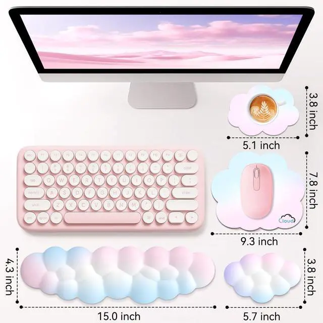 Alt view image 14 of 14 - Cloud Wrist Rest for Computer Keyboard, 4-in-1 Memory Foam Leather Cloud Keyboard Wrist Rest and Mouse Pad Set with Ergonomic Support for Arm and Palm Cushion, Gaming/Work Setup, Rainbow
