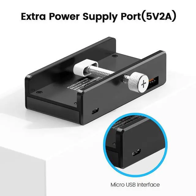 Alt view image 10 of 14 - USB 3.0 Hub, USB Hub Clamp, Aluminum 4-Port USB Splitter with Extra Power Supply Port and 4.92 FT USB Data Cable, Desktop Powered USB Hub for Monitors/Desks-Black (Without Power Adapter)