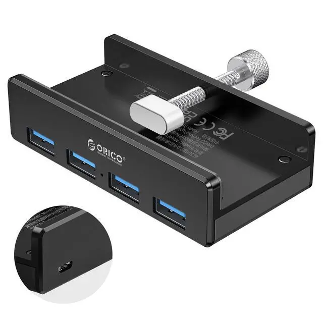 Alt view image 8 of 14 - USB 3.0 Hub, USB Hub Clamp, Aluminum 4-Port USB Splitter with Extra Power Supply Port and 4.92 FT USB Data Cable, Desktop Powered USB Hub for Monitors/Desks-Black (Without Power Adapter)