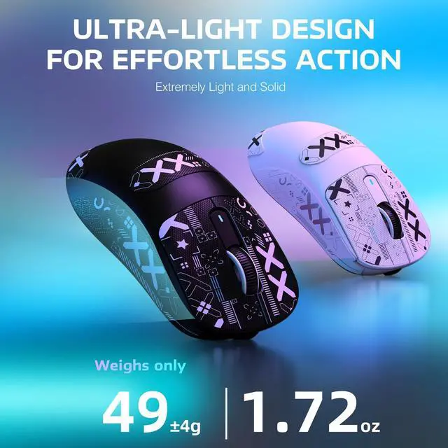 Alt view image 10 of 14 - X3 Wireless Gaming Mouse, 49g Lightweight Triple Mode Ergonomic Computer Mouse, PAW3395 26K DPI Sensor, 200h Battery Life, Griptape Programmable Buttons for PC/Laptop/Mac/Win