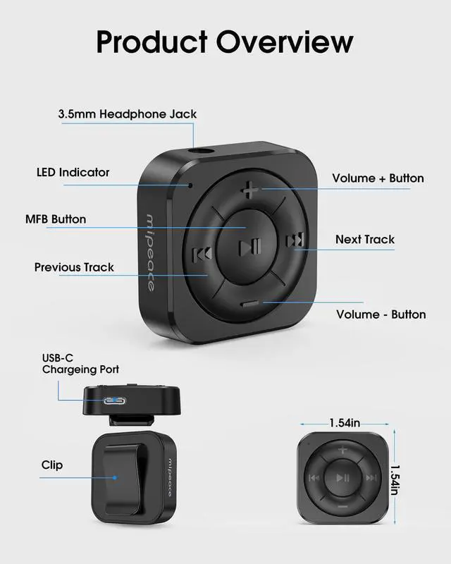 Alt view image 11 of 12 - Bluetooth 5.3 Audio Receiver for Wired Headphones, Car & Speakers, Bluetooth Headphone Adapter with Built-in Mic, Clip-On & Pass-Through Charging-BK
