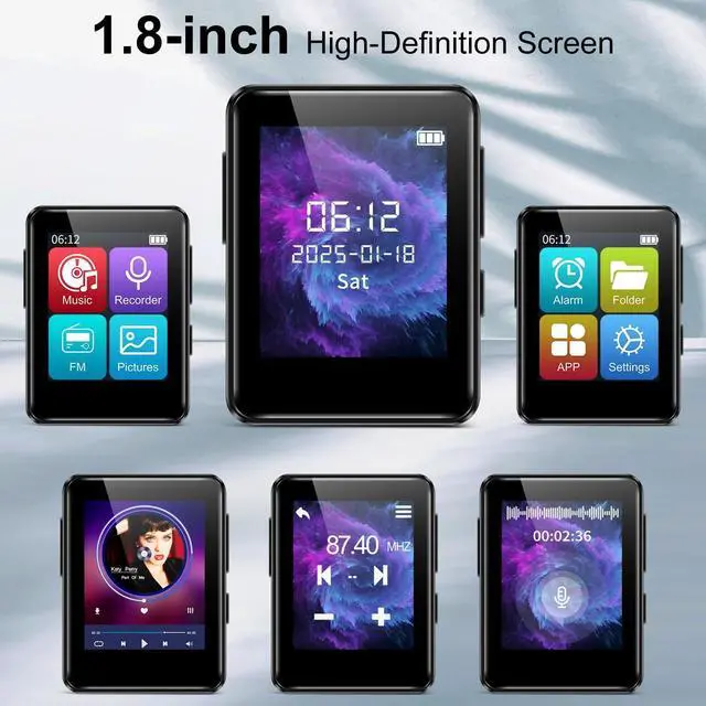 Alt view image 11 of 14 - MP3 Music Player 32GB with Bluetooth, Portable Mini Music Player with 1.8 inch Screen, Speakers, FM Radio, Recorder, Up to 512GB, Black