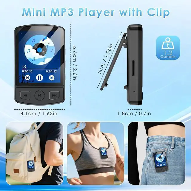 Alt view image 9 of 14 - MP3 Player with Bluetooth 5.2, 64GB Portable MP3 Player with Clip, Mini MP3 Music Player with Earphones FM Radio E-Book Reading HiFi-Speaker, Best Gift for Music Lovers