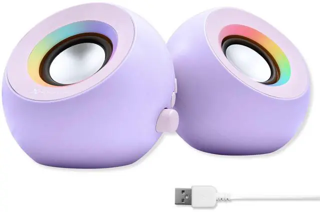 Alt view image 8 of 14 - Purple Computer Speakers for Desktop PC with RGB Lighting, Bluetooth, USB, and AUX - Triple Mode Connection, Dual 2.25" Drivers for Work and Play - Bluetooth PC Speakers - Purple
