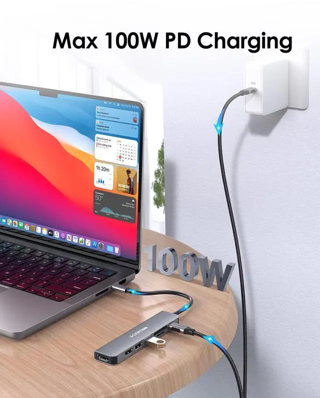 Alt view image 12 of 14 - USB C Hub with 100W Charging, 4K HDMI, Dual Card Reader, USB 3.0 & 2.0 Compatible MacBook Pro, New Mac Air/Surface, Chromebook, More, Stable Driver Adapter (CB-CE18, Space Gray)