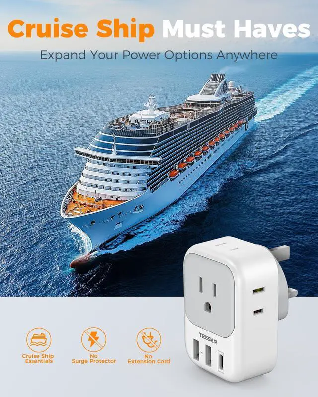 Alt view image 14 of 14 - US to UK Plug Adapter, Type G Travel Converter with 3 USB Charger(1 USB C Port), 4 Outlets Power Adaptor for USA to Qatar Ireland Hong Kong England Scotland Kenya Dubai London British