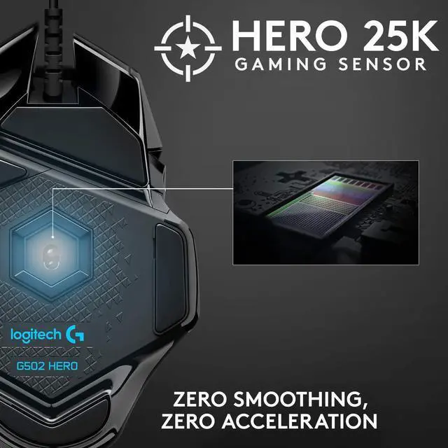 Alt view image 9 of 14 - G502 Hero High Performance Wired Gaming Mouse, Hero 25K Sensor, 25,600 DPI, RGB, Adjustable Weights, 11 Programmable Buttons, On-Board Memory, PC/Mac - Black