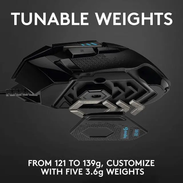 Alt view image 10 of 14 - G502 Hero High Performance Wired Gaming Mouse, Hero 25K Sensor, 25,600 DPI, RGB, Adjustable Weights, 11 Programmable Buttons, On-Board Memory, PC/Mac - Black