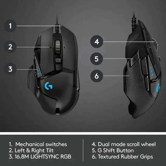 Alt view image 12 of 14 - G502 Hero High Performance Wired Gaming Mouse, Hero 25K Sensor, 25,600 DPI, RGB, Adjustable Weights, 11 Programmable Buttons, On-Board Memory, PC/Mac - Black
