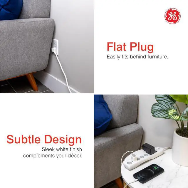 Alt view image 8 of 10 - Surge Protector Power Strip, 4 Ft Extension Cord, 6 Outlet Extender, 800 Joules, Flat Plug, Twist-to-Close Safety Covers, ETL Listed, White, 33658