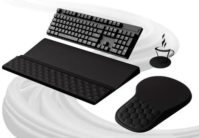 Alt view image 7 of 12 - Ergonomic Mouse Pad and Keyboard Stand Wrist Rest Set, Memory Foam Comfort, Pain Relief for Typing, Office Desk Accessories, Black