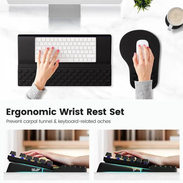 Alt view image 9 of 12 - Ergonomic Mouse Pad and Keyboard Stand Wrist Rest Set, Memory Foam Comfort, Pain Relief for Typing, Office Desk Accessories, Black