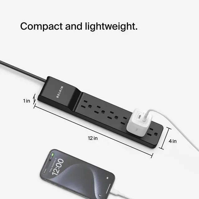 Alt view image 11 of 14 - Surge Protector Power Strip with 6 AC Outlets, 6ft/1.8M Long Heavy-Duty Extension Cord, & 360-Degree Rotating AC Plug for Conference Rooms, Computer Desktops, & More - 600 Joules of Protection