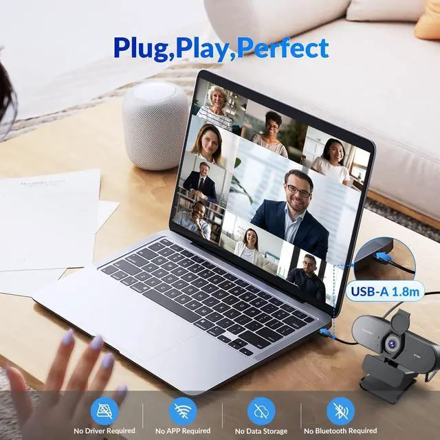 Alt view image 14 of 14 - 4K Webcam for PC with PDAF & CDAF Dual-autofocus, Ultra 4K HD, 2 Noise Reduction Mics, Auto Light Correction, USB-A, Privacy Cover, 79°FOV, Streaming Camera for PC, Mac, Laptop, Video Calls