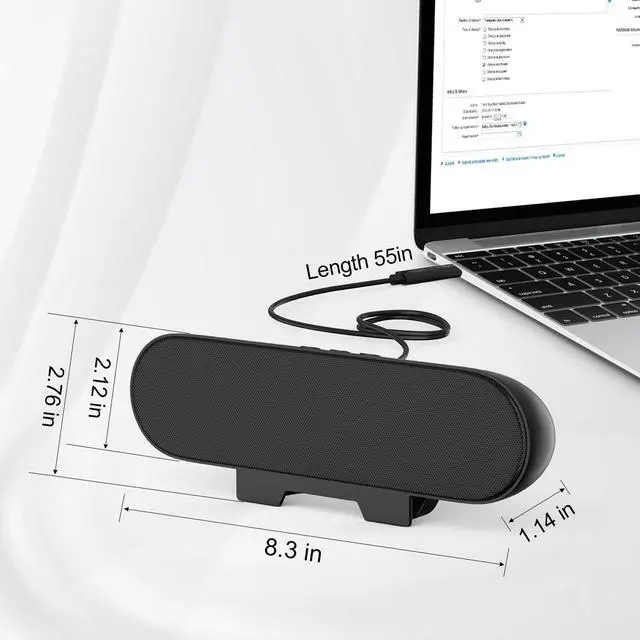 Alt view image 14 of 14 - Computer Speakers for Desktop Monitor,Single Speakers for Desktop PC,Laptop Speaker with Loud Sound,Volume Control Easily Clamps to Monitors(USB-C to USB Adapter Included) (Black)
