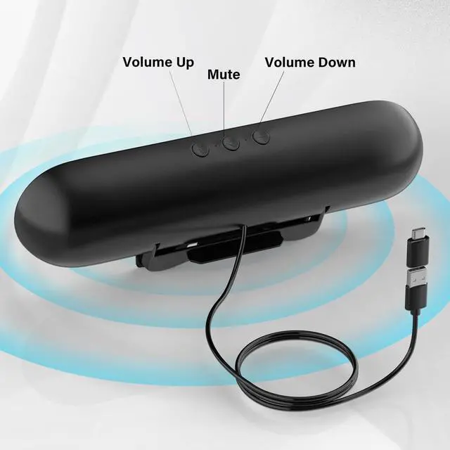Alt view image 11 of 14 - Computer Speakers for Desktop Monitor,Single Speakers for Desktop PC,Laptop Speaker with Loud Sound,Volume Control Easily Clamps to Monitors(USB-C to USB Adapter Included) (Black)