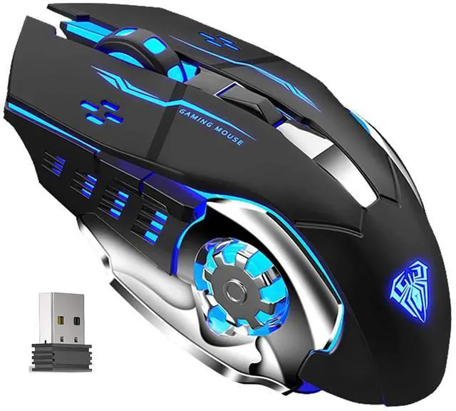 Alt view image 8 of 14 - SC100 Silent Wireless Gaming Mouse Rechargeable, with Side Buttons, LED Backlit, DPI Adjustable, 2.4G Wireless Optical Computer Mice Punk Cool Mouse for Games/Work (Black)