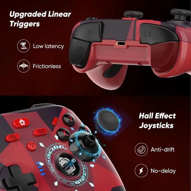 Alt view image 12 of 14 - Wireless Controller for Xbox one/Series X|S/Windows 10/11, 2.4GHz Gaming Gamepad with Hall Effect Joystick, Back Button, Marco/Turbo/Dual Vibration, 3.5mm Audio Jack (Red)