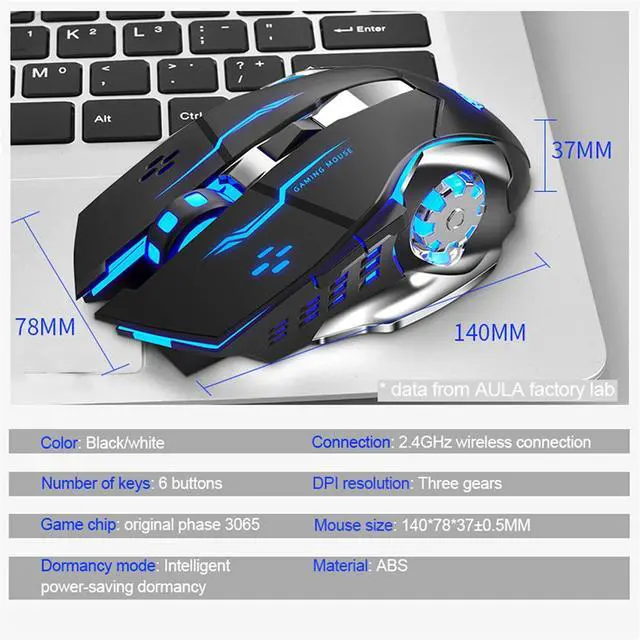 Alt view image 14 of 14 - SC100 Silent Wireless Gaming Mouse Rechargeable, with Side Buttons, LED Backlit, DPI Adjustable, 2.4G Wireless Optical Computer Mice Punk Cool Mouse for Games/Work (Black)