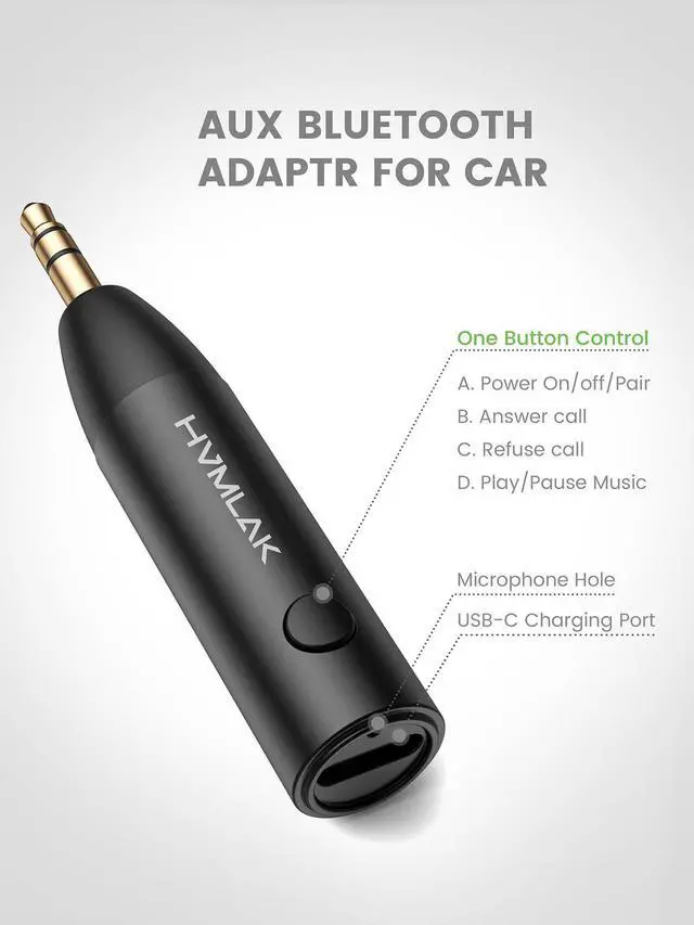 Alt view image 11 of 12 - Bluetooth 5.4 Car Aux Adapter with Enhanced Microphone, 3.5mm Jack for Car Home Stereo, USB-C Charging, Sturdy Case, 1 Piece