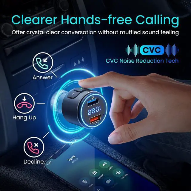 Alt view image 11 of 14 - Upgraded V5.3 FM Bluetooth Transmitter, Bluetooth Car Adapter QC3.0 & LED Backlit Wireless FM Radio Adapter Music Player/Car Kit, Siri Google Assistant
