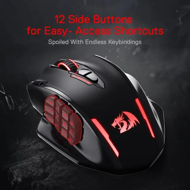 Alt view image 10 of 12 - M913 Impact Elite Wireless Gaming Mouse, 16000 DPI Wired/Wireless RGB Mouse with 16 Programmable Buttons, 45 Hr Battery and Pro Optical Sensor, 12 Side Buttons MMO Mouse