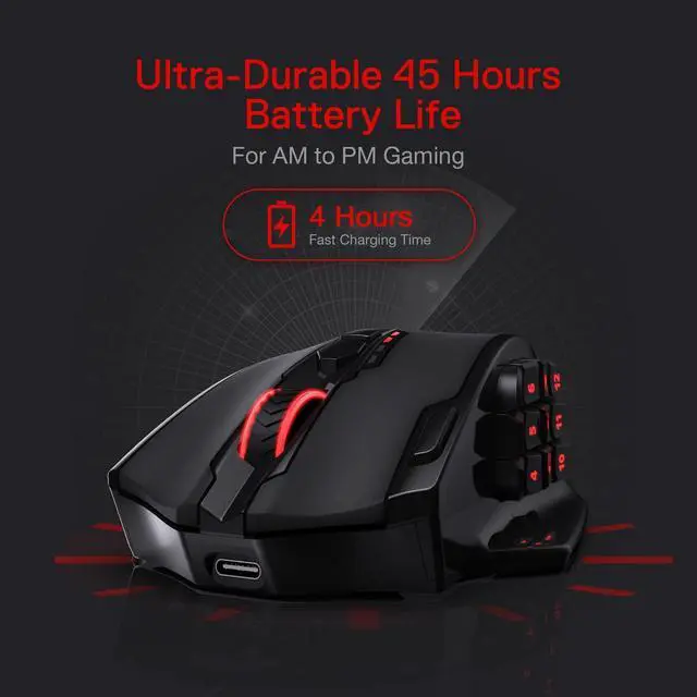 Alt view image 11 of 12 - M913 Impact Elite Wireless Gaming Mouse, 16000 DPI Wired/Wireless RGB Mouse with 16 Programmable Buttons, 45 Hr Battery and Pro Optical Sensor, 12 Side Buttons MMO Mouse