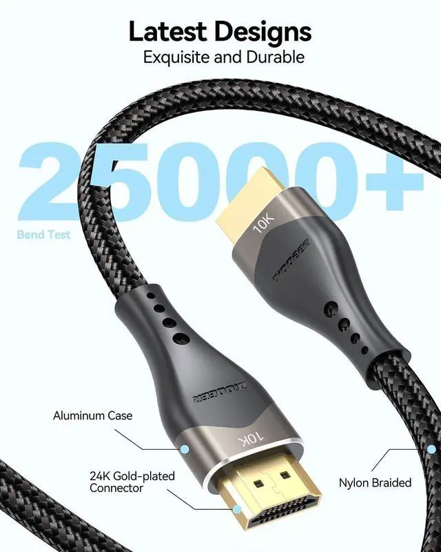 Alt view image 13 of 13 - 10K 8K HDMI Cable 3.3FT 2-Pack, 48Gbps High Speed HDMI 2.1 Cable 8K@60Hz, 4K@120Hz Nylon Braided HDMI Cord eARC, HDR10, HDCP2.2&2.3 for PS5/PS4, Monitor, Roku, HDTV, Laptop, PC, Blu-ray