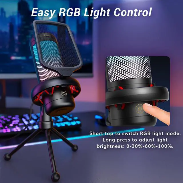 Alt view image 11 of 14 - Gaming Microphone Set, USB Condenser Mic for PC with Stand, Controllable RGB, Quick Mute, Volume Control, for Twitch Streaming, Discord Chatting, 200 cm/78inch Cable, Desktop Stand TC310