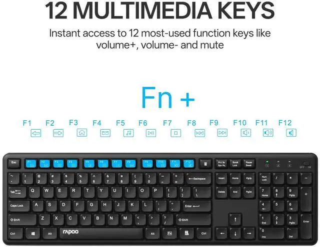 Alt view image 11 of 14 - X2100 Quiet Wireless Keyboard and Mouse Combo, 2.4GHz USB Receiver, 12 Multimedia Keys, Spill-Proof, Full-Sized, Compatible with PC, Laptop, Black