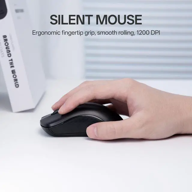 Alt view image 13 of 14 - X2100 Quiet Wireless Keyboard and Mouse Combo, 2.4GHz USB Receiver, 12 Multimedia Keys, Spill-Proof, Full-Sized, Compatible with PC, Laptop, Black