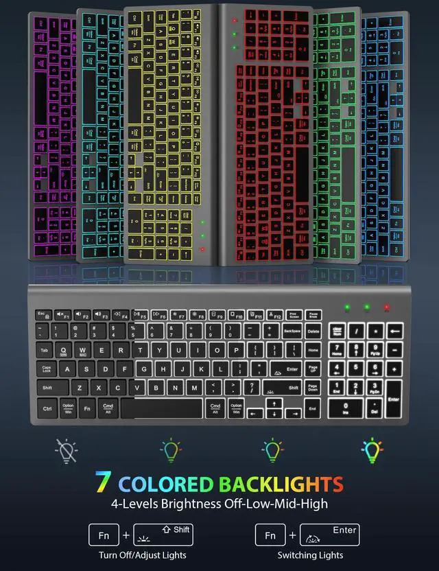 Alt view image 9 of 14 - Wireless Keyboard and Mouse Combo Backlit - Compact Quiet Keyboard with RGB Mouse, Rechargeable, Slim, Sleep Mode, Portable Cordless Keyboard Mouse Set for Mac, Windows (Space Gray) - SABLUTE KM61PRO
