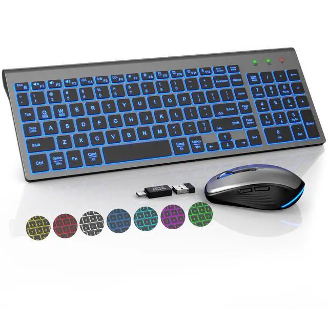 Alt view image 8 of 14 - Wireless Keyboard and Mouse Combo Backlit - Compact Quiet Keyboard with RGB Mouse, Rechargeable, Slim, Sleep Mode, Portable Cordless Keyboard Mouse Set for Mac, Windows (Space Gray) - SABLUTE KM61PRO