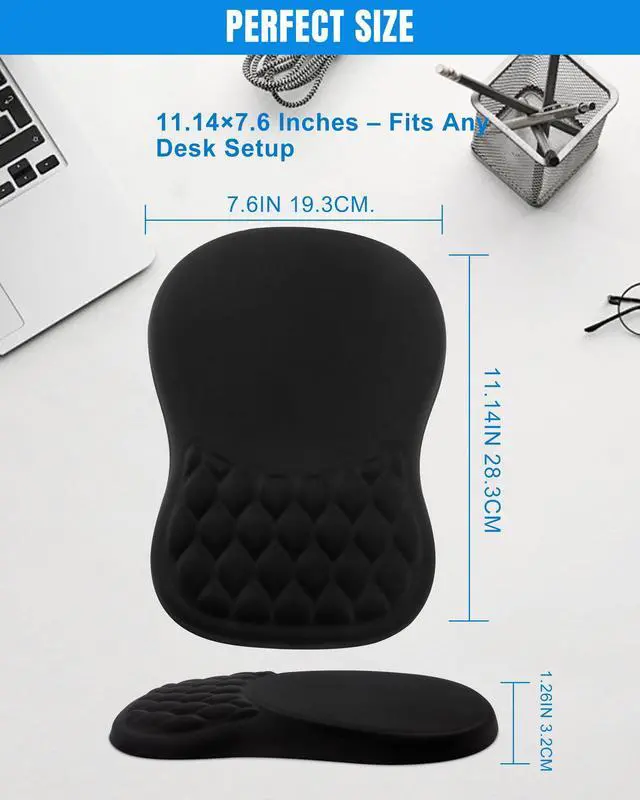 Alt view image 14 of 14 - Ergonomic Mouse Pad with Wrist Rest, Slope Design Memory Foam Support, Smooth Lycra Surface, Non-Slip PU Base, Comfortable Mouse Mat for Office, Home, Computer Desk (Black)