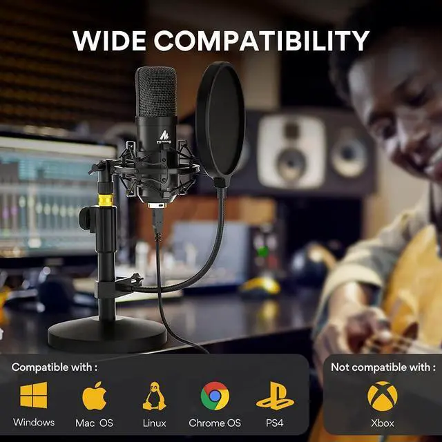 Alt view image 12 of 14 - USB Microphone Kit 192KHZ/24BIT AU-A04T PC Condenser Podcast Streaming Cardioid Mic Plug & Play for Computer, YouTube, Gaming Recording