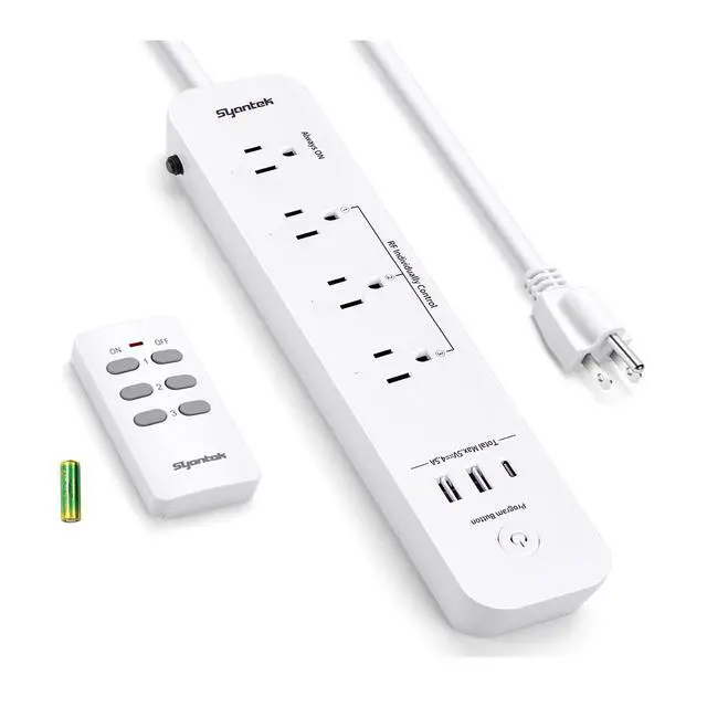 Alt view image 8 of 14 - Remote Control Power Strip with 3 USB Surge Protector Power Strip with 3 RF Controlled Outlets, 5ft Extension Cord, 15A/1875W Remote Control Outlet for Household and Workstation Appliances