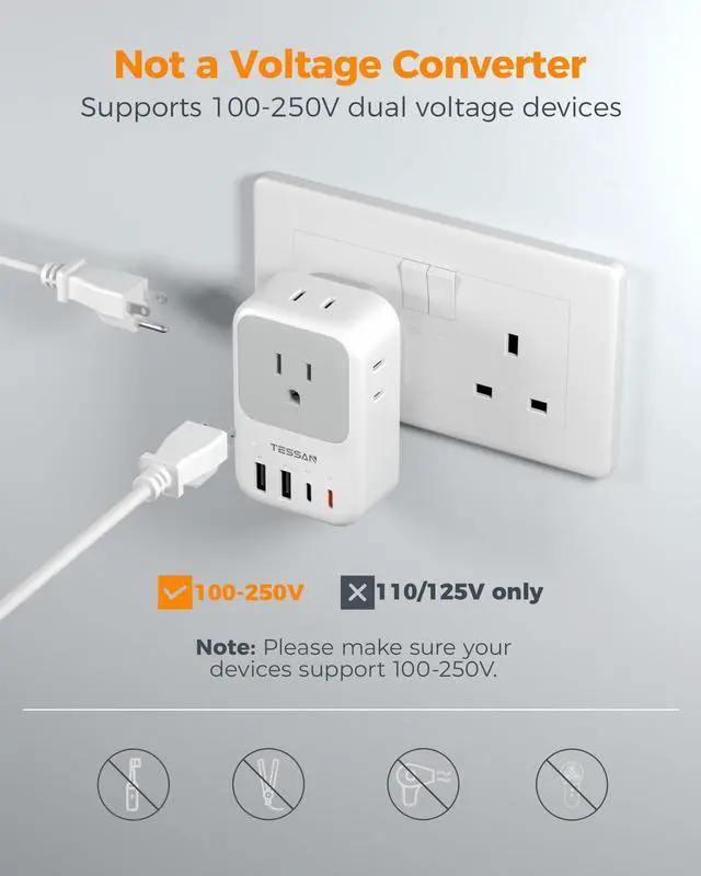 Alt view image 12 of 14 - Type G Adapter for Travel 2 Pack, PD 20W US to UK Plug Adapter with 4 AC Outlets 4 USB Ports (2 USB C), Ireland Power Adaptor for USA to England London British Scotland Dubai Hong Kong Kenya