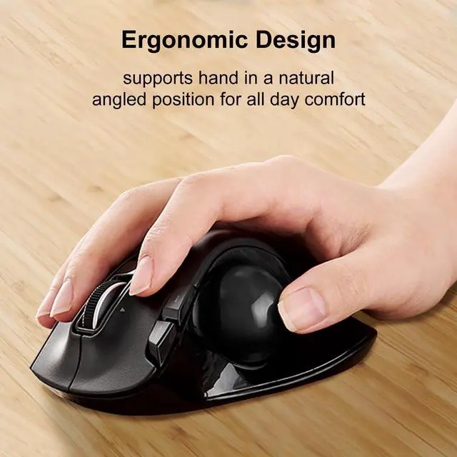 Alt view image 9 of 14 - EX-G Trackball Mouse, 2.4GHz USB Wireless, Ergonomic Design, Thumb Control, Smooth Roller Ball, Optical Tracking, 6 Programmable Buttons, Tilt Scroll, Computer Mice for Laptop PC, Windows & Mac