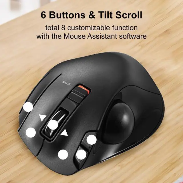 Alt view image 11 of 14 - EX-G Trackball Mouse, 2.4GHz USB Wireless, Ergonomic Design, Thumb Control, Smooth Roller Ball, Optical Tracking, 6 Programmable Buttons, Tilt Scroll, Computer Mice for Laptop PC, Windows & Mac