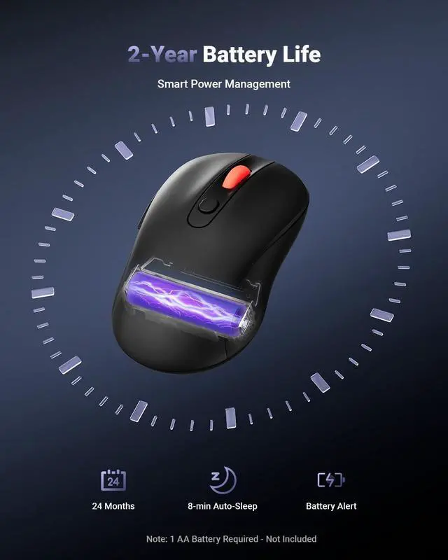 Alt view image 13 of 14 - USB Wireless Mouse for Laptop PC Mac, 2.4GHz Cordless Mouse with 6 Buttons, 5-Level Adjustable 4000 DPI, Ergonomic Portable Optical Computer Mice, 24-Month Battery Life -Black