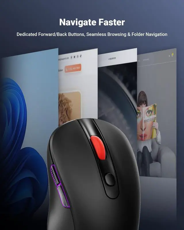 Alt view image 11 of 14 - USB Wireless Mouse for Laptop PC Mac, 2.4GHz Cordless Mouse with 6 Buttons, 5-Level Adjustable 4000 DPI, Ergonomic Portable Optical Computer Mice, 24-Month Battery Life -Black