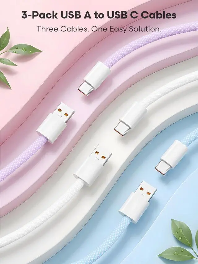 Alt view image 9 of 14 - USB C Cable 3FT 3-Pack, USB A to USB Type C Charger Cord, 3A Fast Charging Compatible with iPhone 15 16 17 Pro, Samsung S24/S23 S22/Note 20/10, Car Play, Apple iPad Android Accessories