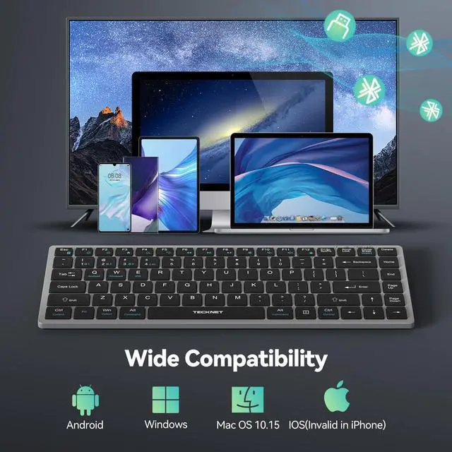 Alt view image 14 of 14 - Bluetooth Keyboard Rechargeable, 4-Device (2.4G+3BT) Wireless Keyboard, Ultra-Slim Quiet Typing, 14 Hotkeys Computer Keyboard for PC/Laptop/Smart TV/Tablet/iPad