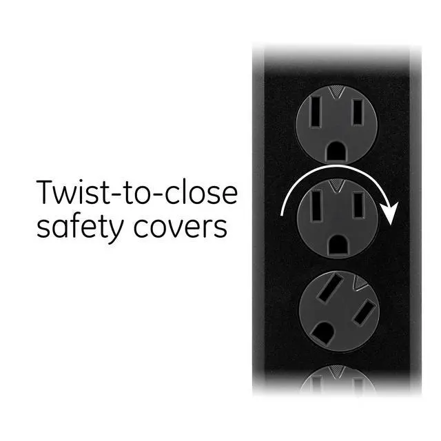 Alt view image 12 of 14 - 6-Outlet Surge Protector, 20 Ft Extension Cord, Power Strip, 800 Joules, Flat Plug, Twist-to-Close Safety Covers, Protected Indicator Light, UL Listed, Black, 50769