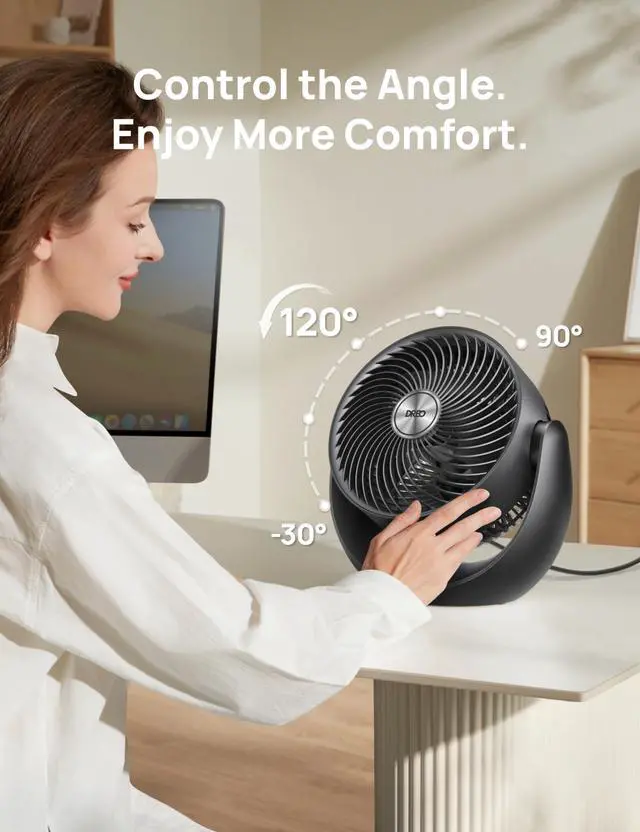 Alt view image 13 of 14 - Fan for Bedroom, Table Air Circulator for Whole Room, 11 Inch, 60ft Strong Airflow, 120° adjustable tilt, 20db Low Noise, Quiet, 3 Speeds, 2025 New Desk Fan for Office, Kitchen, Home
