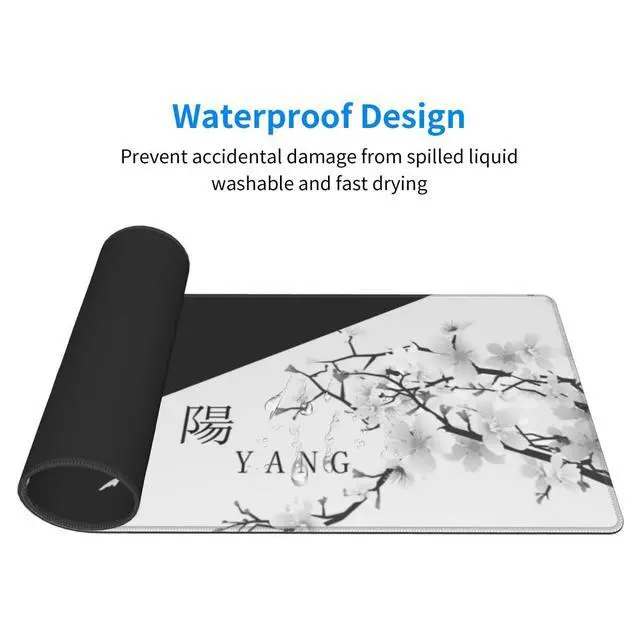 Alt view image 10 of 14 - Japanese Black White Cherry Blossom Gaming Mouse Pad XL Extended Large Mousepad with Nonslip Rubber Base Stitched Edges Laptop Computer Keyboard Desk Mat for Office Home Gamer