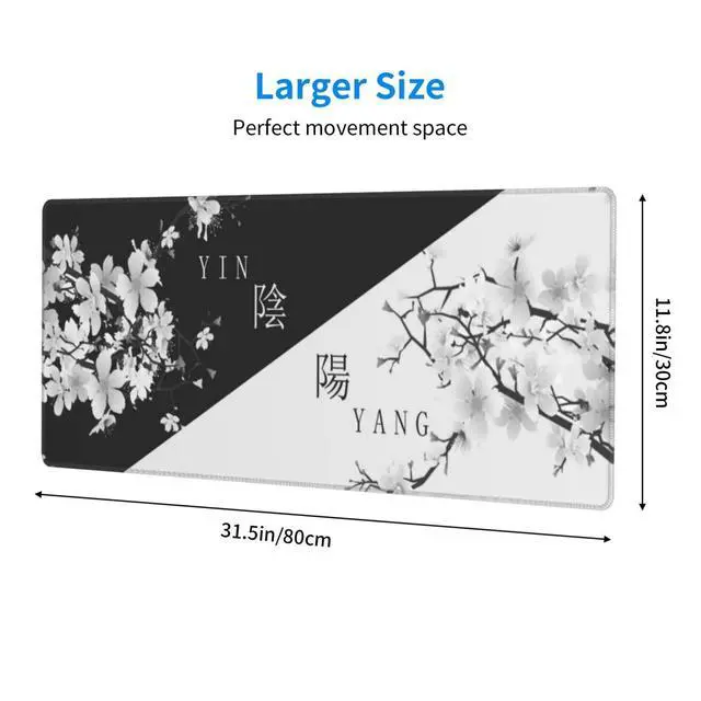 Alt view image 9 of 14 - Japanese Black White Cherry Blossom Gaming Mouse Pad XL Extended Large Mousepad with Nonslip Rubber Base Stitched Edges Laptop Computer Keyboard Desk Mat for Office Home Gamer
