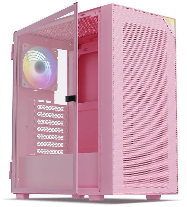 Alt view image 8 of 14 - AL800 Mid Tower ATX PC Computer Case - Door Opening Design Tempered Glass, Adjustable LED Strip, Pre-Installed ARGB & PWM FDB Fan in Rear, Support for 50 Series GPUs - Pink