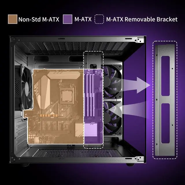 Alt view image 9 of 14 - MATX PC Case,270° Panoramic Tempered Glass Panel Gaming PC Case,3 Fans Pre-Installed Micro-ATX Computer Case,USB 3.0,Black(V3)